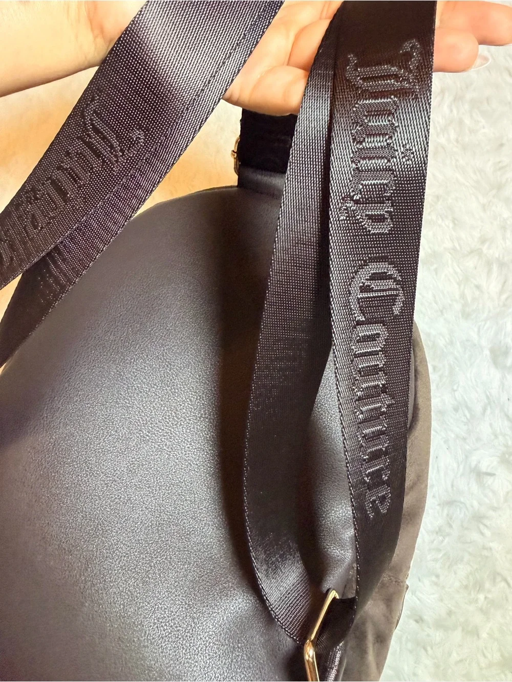 Juicy Couture Dark Brown Suede Backpack with Gold Key Charm
